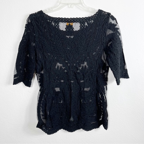 Laundry By Shelli Segal Black Mesh Lace Short Sleeve Top - Picture 8 of 10